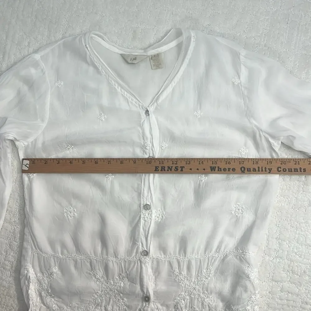 J.Jill gossamer cottage core white rayon v-neck long sleeve peasant blouse S - Picture 7 of 11